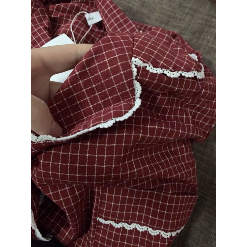 [Sẵn] BN2_Bộ Ngủ pijama, đồ mặc nhà dài tay kẻ caro đỏ cao cấp