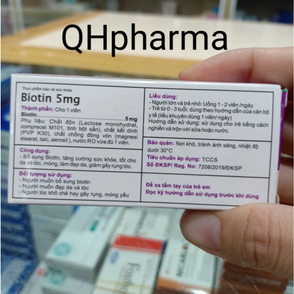 Viên BIOTIN 5mg  hộp 20 viên giúp giảm rụng tóc,đẹp da