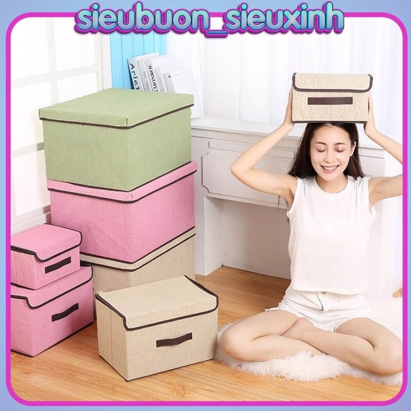 Combo 2 hộp vải đựng đồ thùng đựng quần áo đồ chơi đa năng bằng vải cứng cắp có nắp đậy tiện dụng sbsx