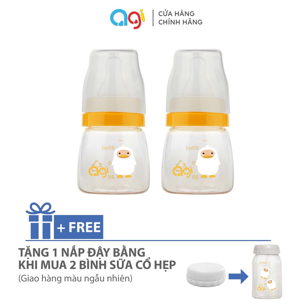 Bộ 2 Bình sữa PP Agi 60ml - TẶNG KÈM NẮP CỔ HẸP ( GIAO MẪU NGẪU NHIÊN )