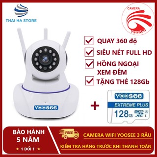 Camera yoosee 3 anten ip wifi 2.0 full hd 1080px1920 - tặng thẻ nhớ bh 5 năm - quay quét 360 - đàm thoại 2 chiều