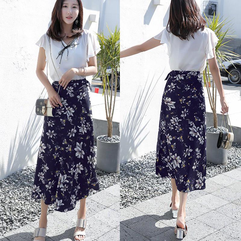 Chân váy chất Chiffon hoạ tiết hoa thiết kế xẻ quyến rũ