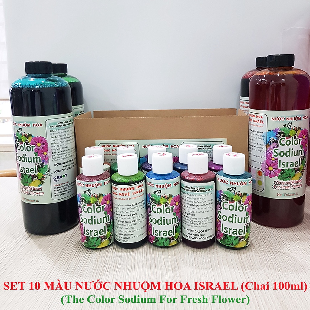 Set 10 Chai Nước Nhuộm Màu Hoa Tươi The Color Sodium Công Nghệ Israel (10 chai 10 màu giúp nhuộm đổi màu hoa theo ý muốn