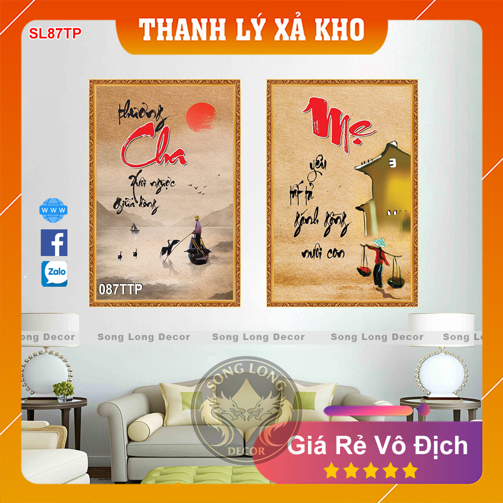 2 Bức Tranh Dán Tường Chữ Cha Mẹ- SL87TP-Tranh 3d Thư Pháp - Song Long Decor