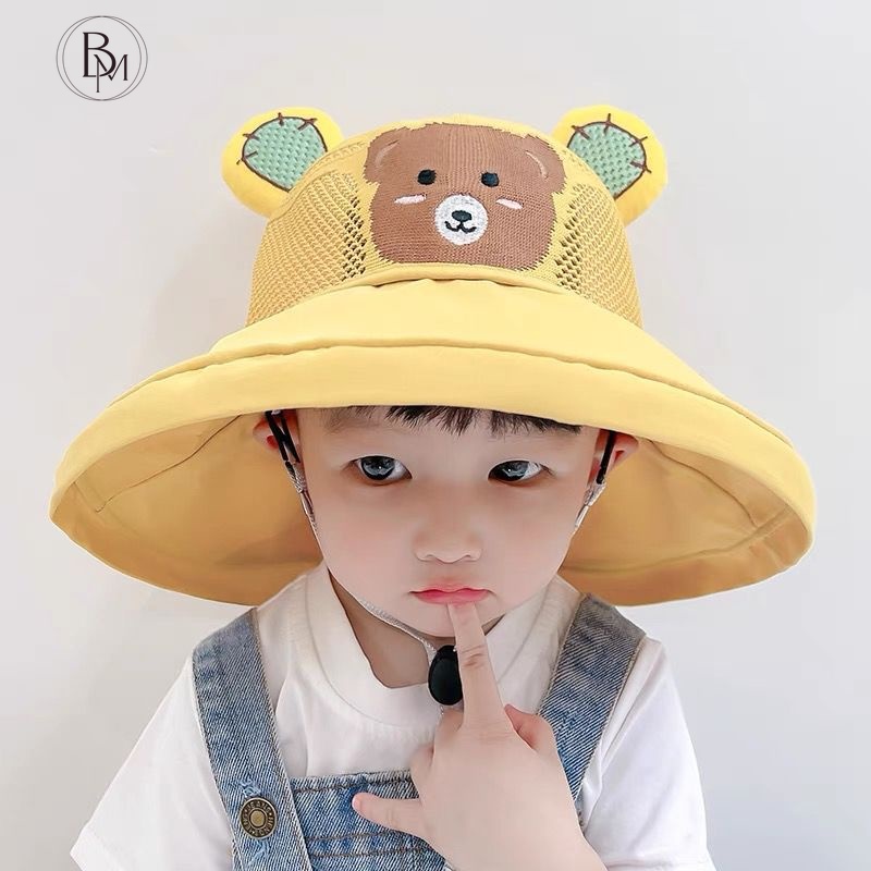 Mũ vành tròn BANMA chống nắng thoáng khí in hình gấu hoạt hình dễ thương cho bé 2-6 tuổi