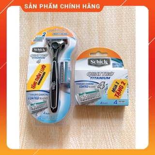 Bộ Đôi Cán dao cạo râu và hộp lưỡi dao cạo râu Quatro Titanium 4 lưỡi(Hàng của Đức)