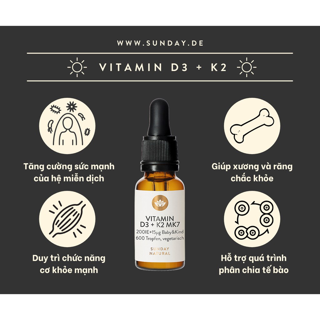 [Hàng Chính hãng] Vitamin D3 K2 MK7 Sunday Natural Đức 20ml