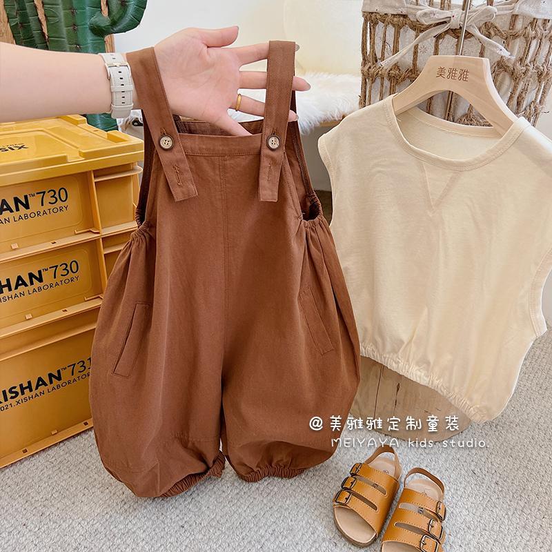 Quần Yếm Ngắn 5 Lớp Cài Nút Phong Cách Hàn Quốc Thời Trang Mùa Hè Cho Bé Gái