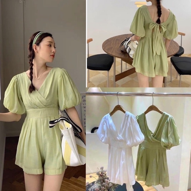 Jump tơ trơn cổ vạt chéo tay bồng nơ lưng siêu xinh l1 ln ptp