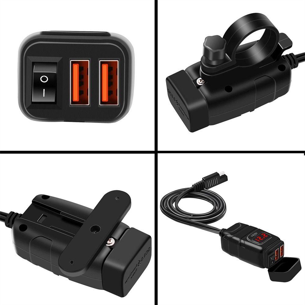 Cục Sạc Điện Thoại Nhanh Cổng USB Kép Có Vôn Kế Cho Xe Máy