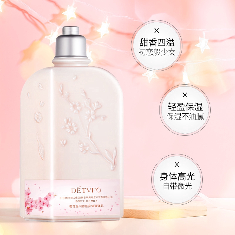 DETVFO® Make Up Cherry Blossom Body Lotion Crystal Flash Cherry Fragrance Long Lasting Moisturizing Body Lotion