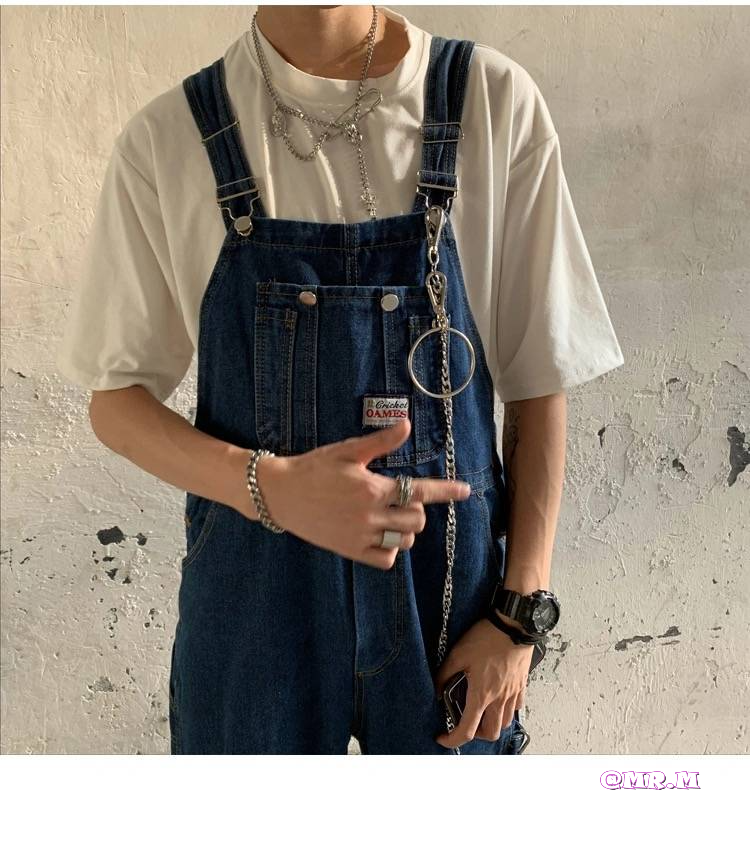 Quần jean Unisex Quần Yếm Denim Dáng Rộng Phối Túi Lớn Phong Cách Hàn Quốc Cá Tính Cho Nam