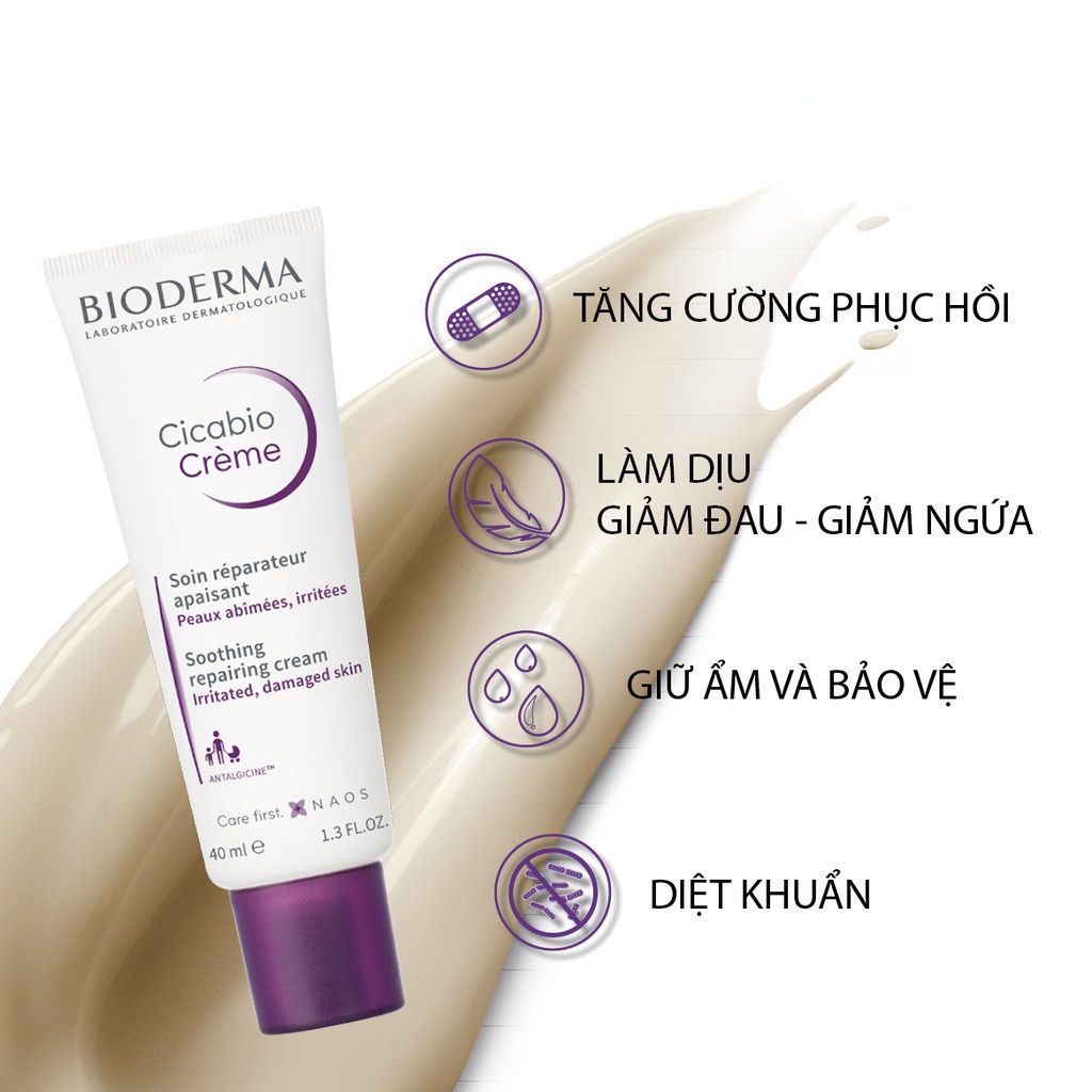 Kem dưỡng Bioderma Cicabio Creme 40ml - 100ml tím