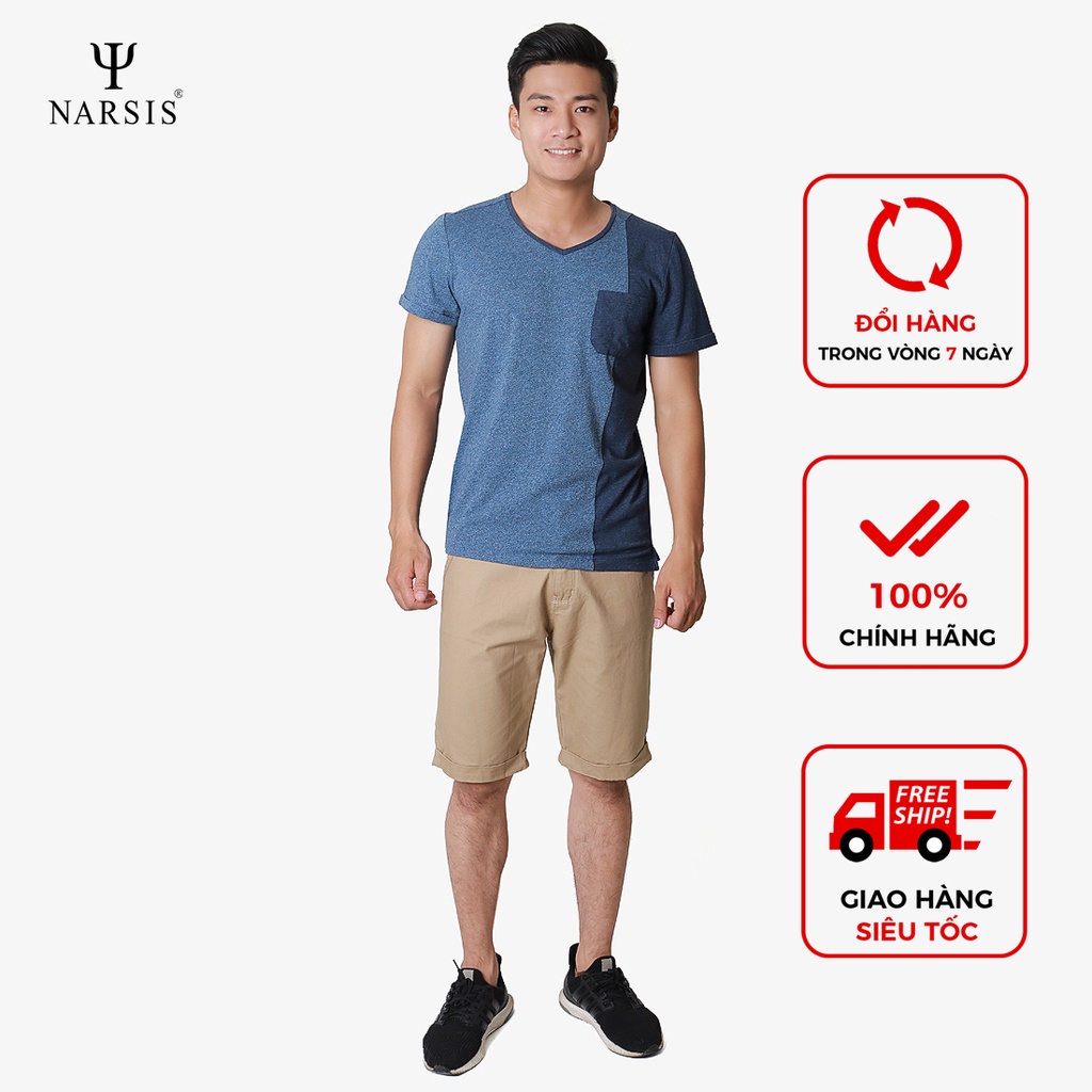 Áo thun nam cổ tim Narsis D8052 màu xanh