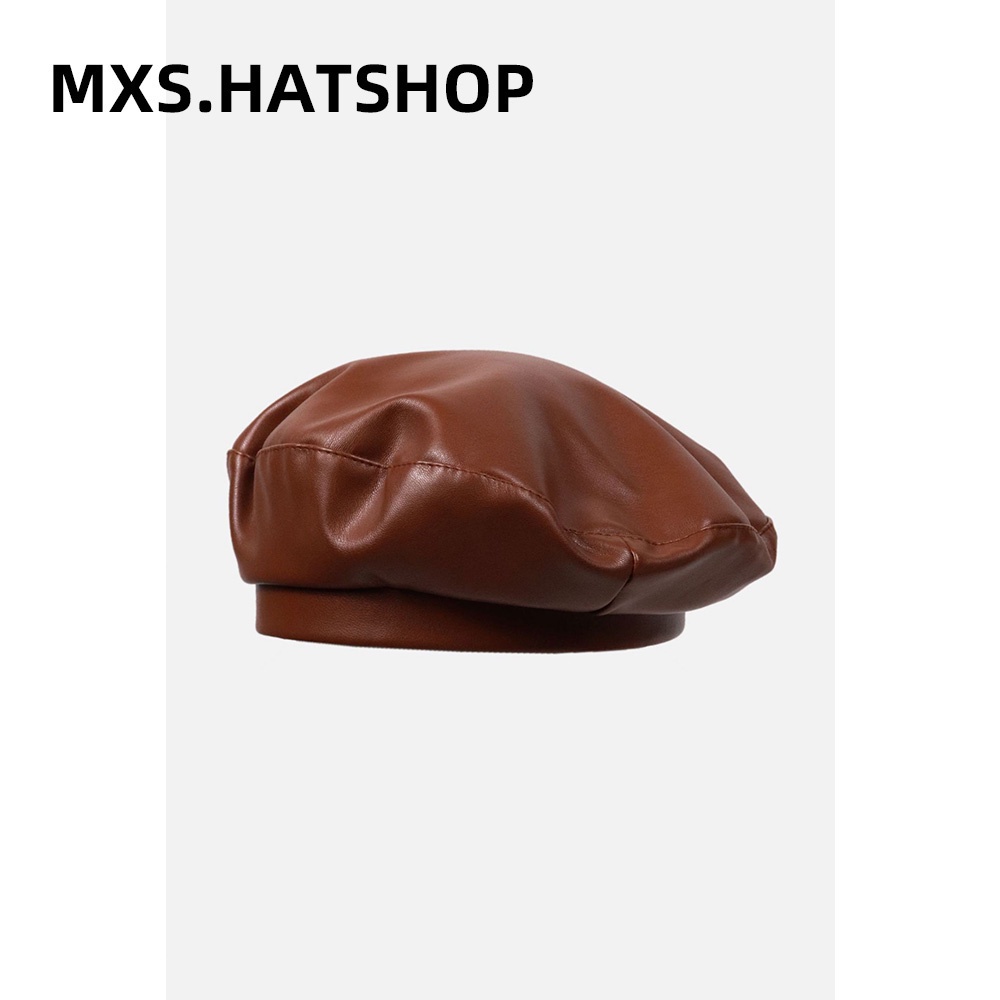 Mũ beret/mũ tai bèo dệt kim màu nâu phong cách Nhật Bản retro thời trang thu đông cho nam và nữ