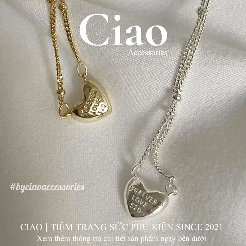 Dây chuyền/ Vòng cổ mạ bạc S925 thiết kế hạt charm tim đơn giản Keelin Ciao