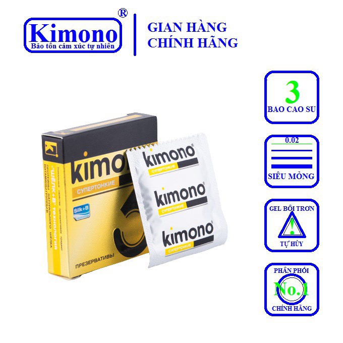 Combo 3 hộp bao cao su Kimono, gai nhỏ, siêu mỏng 0.03, mang lại cảm giác chân thật, ba con sâu