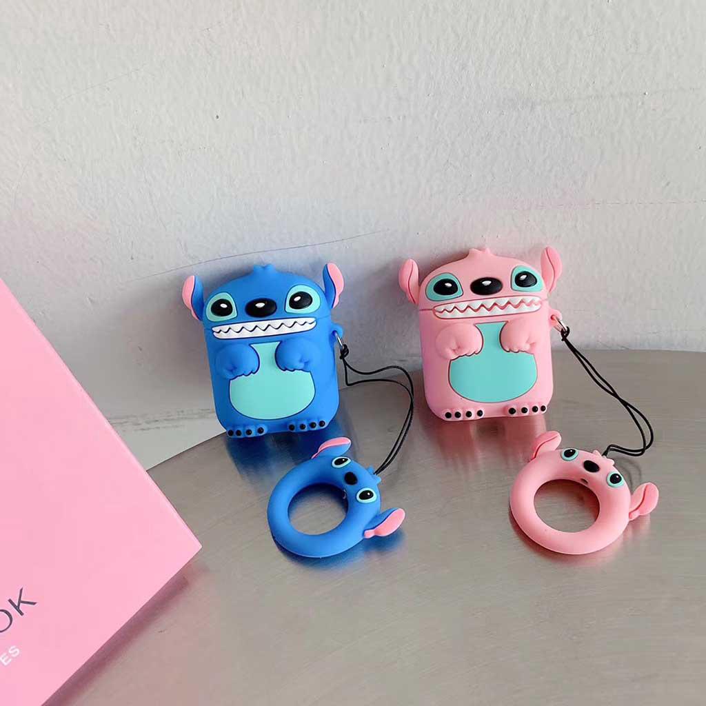 Hộp đựng tai nghe AirPods hình nhân vật Stitch có dây đeo và móc gắn