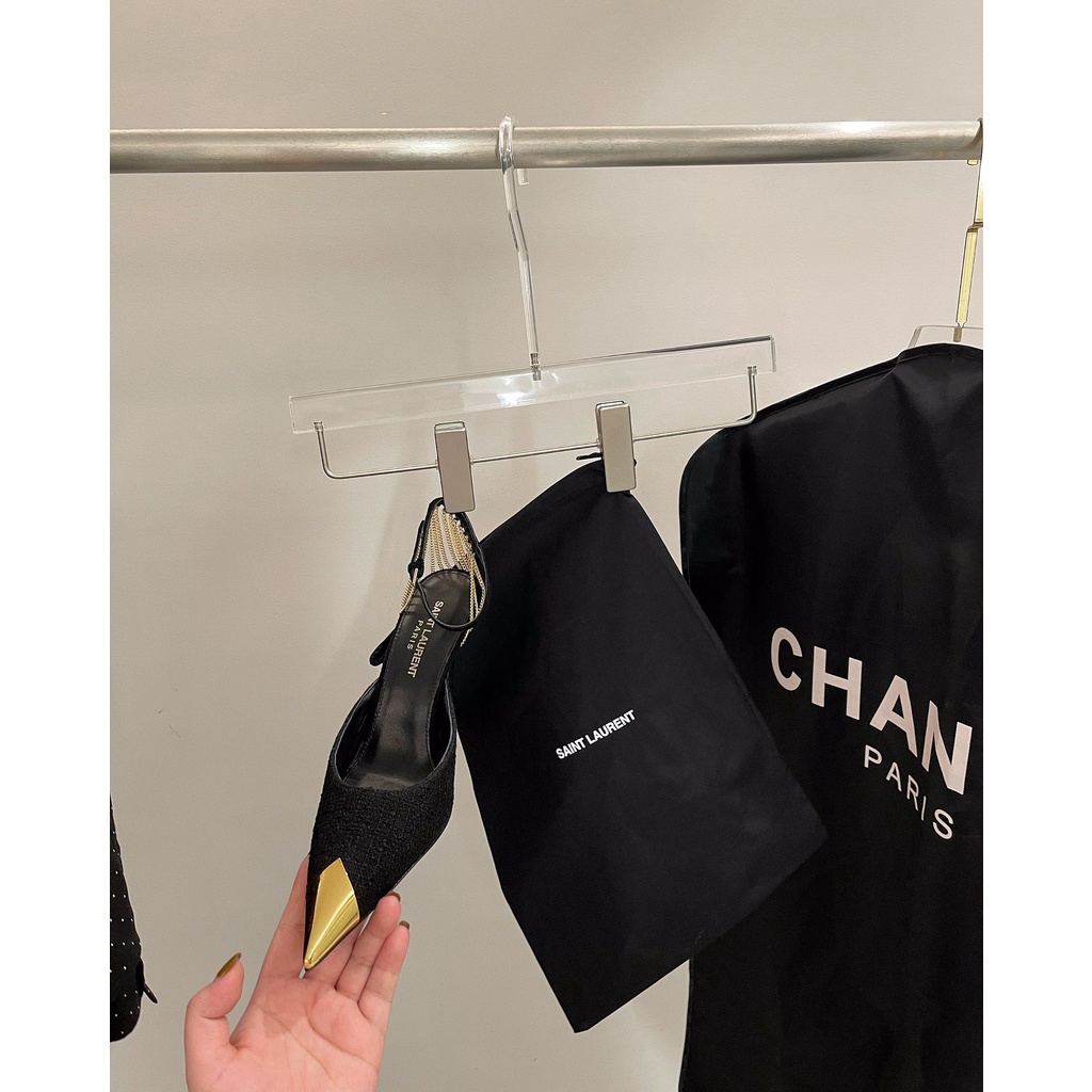 Giày Cao Gót 9Cm Vải Tuýt Phối Dây Xích