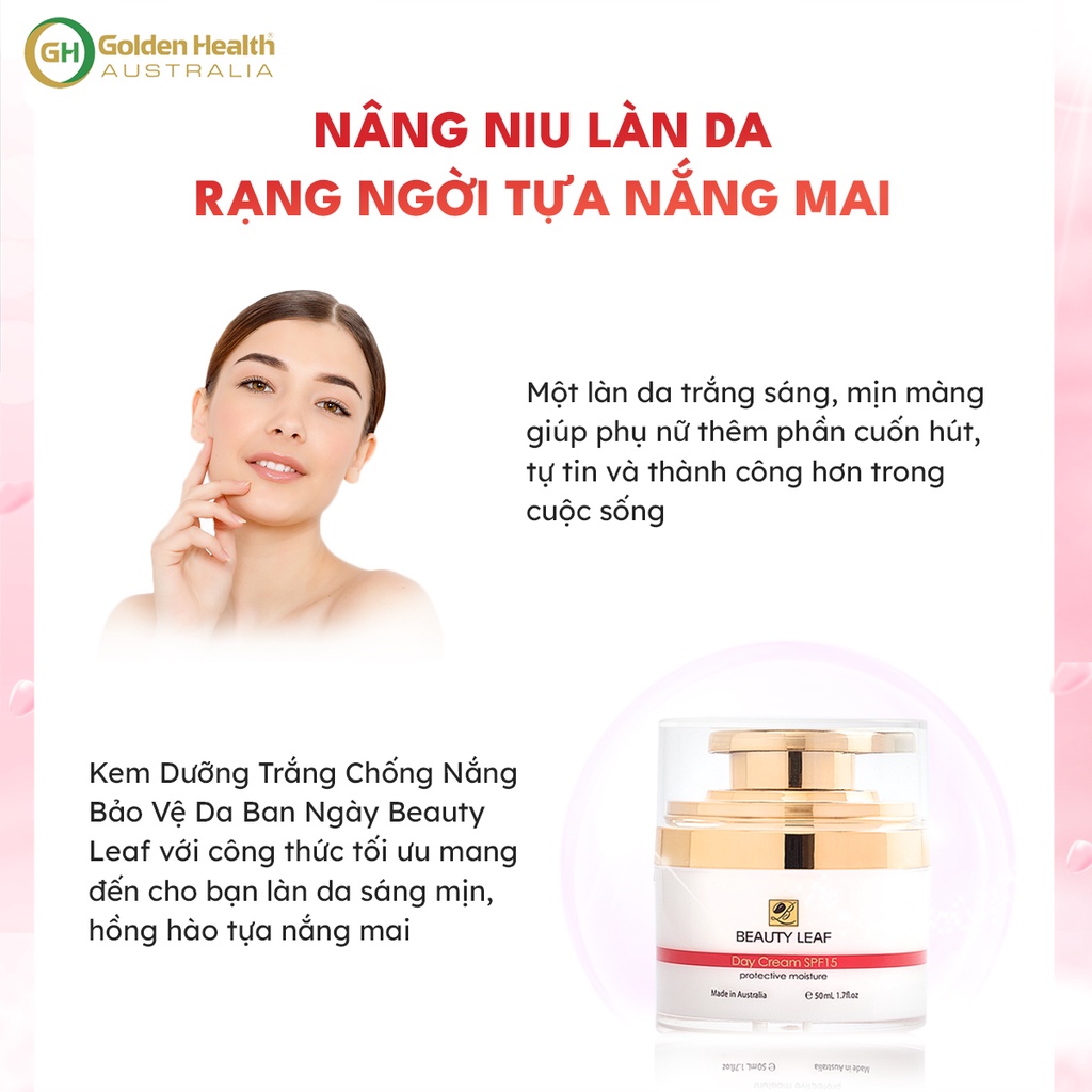 [GOLDEN HEALTH] Kem dưỡng trắng, chống nắng bảo vệ da ban ngày Beauty Leaf SPF15 50ml