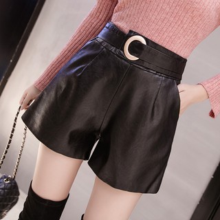 Quần Short Da Pu Lưng Cao Ống Rộng Thời Trang Cá Tính