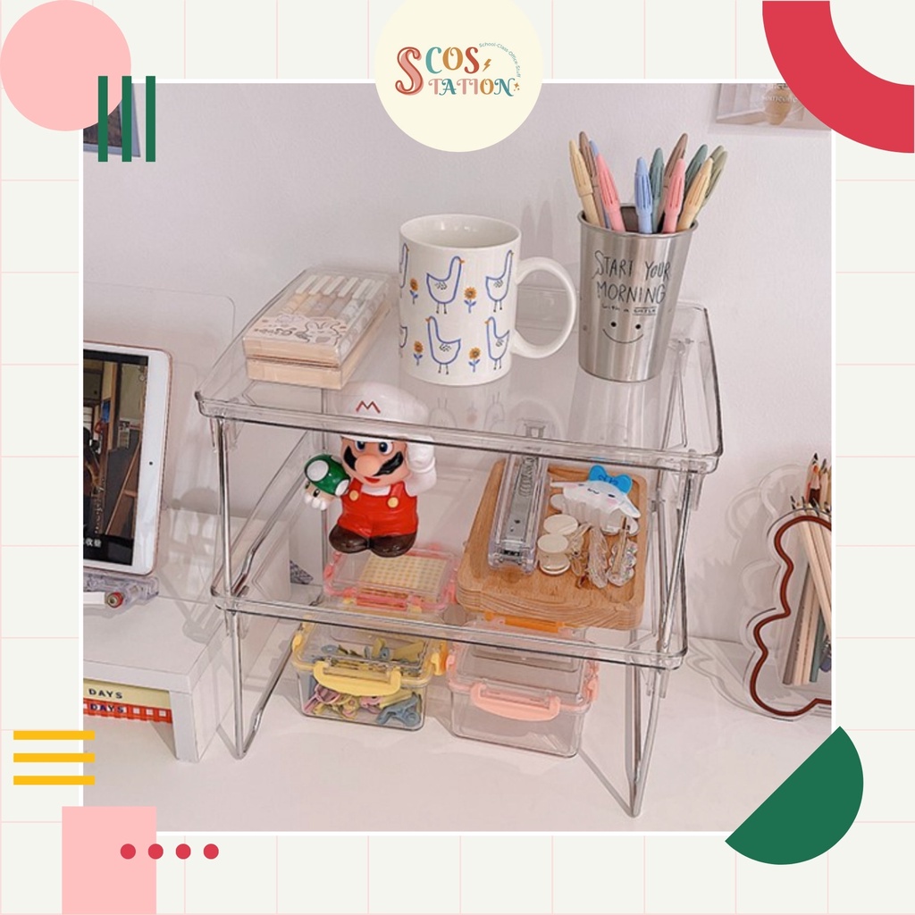 [Best Sale] Kệ Mica trong suốt chân kim loại decor góc học tập, bàn làm việc/Kệ để bàn nhỏ xinh có t