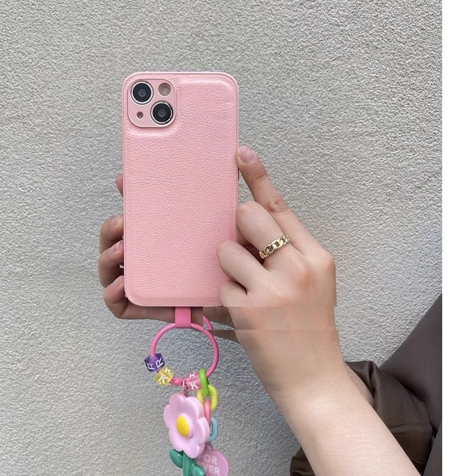 Ốp Điện Thoại tpu Mềm Họa Tiết Hoa Màu Hồng Phối Dây Xích Cho iphone 14 PROMAX 14 PLUS 13 12 11 pro max xs max xr x