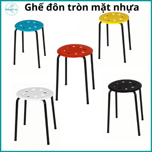 Ghế đôn tròn mặt nhựa,ghế ngồi chân sắt sơn tĩnh điện cấp Song Long Kiểu dáng trang nhã, bắt mắt