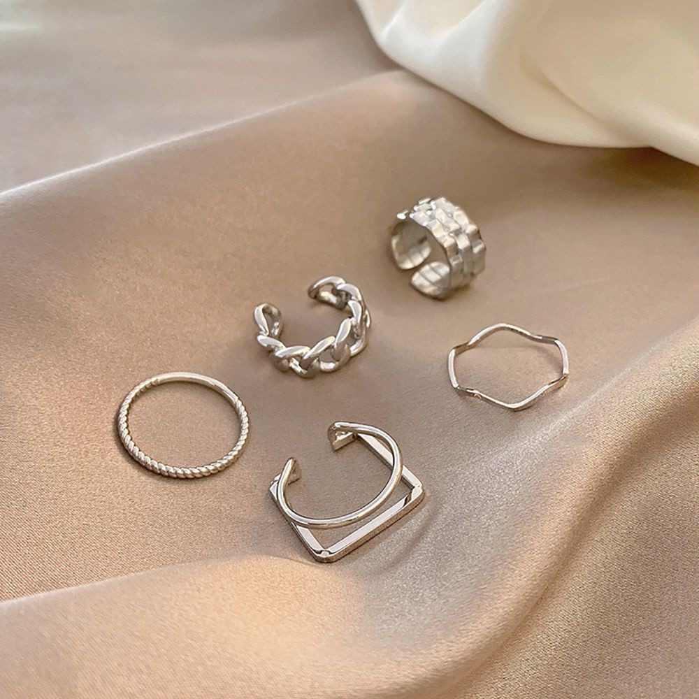 Set 5 Nhẫn Đeo Khớp Ngón Tay Phong Cách Hip Hop Hàn Quốc Đơn Giản Cho Nữ