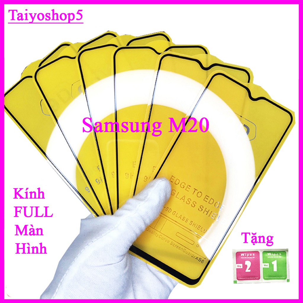 Kính cường lực Samsung M20 full màn hình, Ảnh thực shop tự chụp, tặng kèm bộ giấy lau kính taiyoshop5