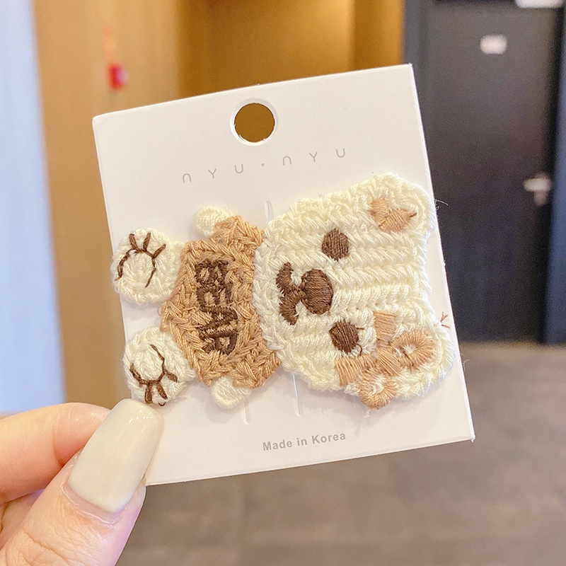 Kẹp tóc vải dệt kim hình gấu kiểu Hàn Quốc dễ thương