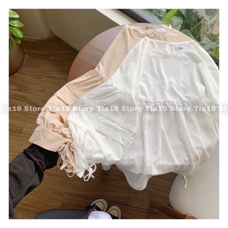 Áo Babydoll xếp ly dài tay  ( ẢNH THẬT)