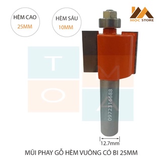 Mũi soi gỗ - mũi phay hèm vuông có bi 25mm cốt 12.7mm - mũi roter đánh hèm cửa hàng việt nam chất lượng cao