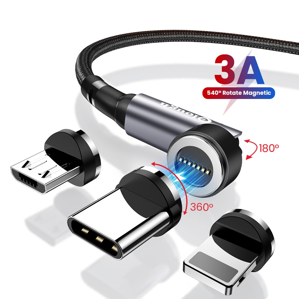 Dây Cáp Sạc Nhanh 540 Độ 3A QC 3.0 Micro USB Type C Cho Điện Thoại 3 Trong 1