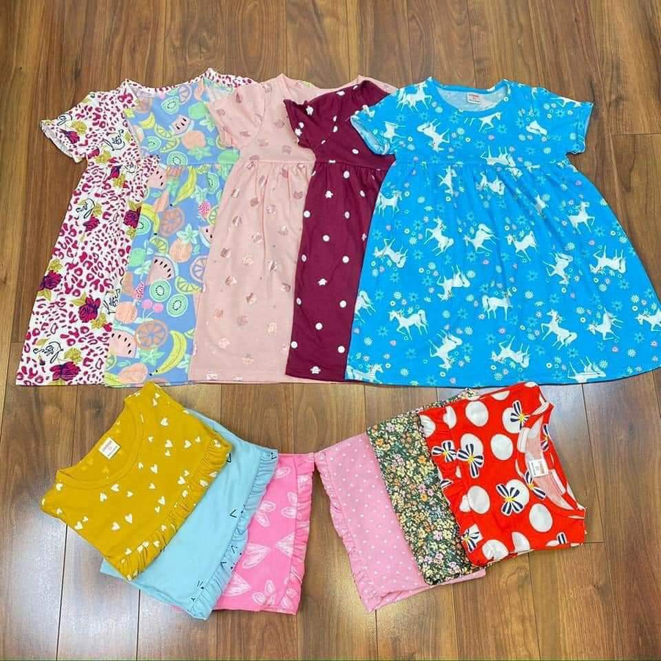 [Mã FAMAYFA2 giảm 10K đơn 50K] Combo 5 váy cotton ngắn tay cho bé gái