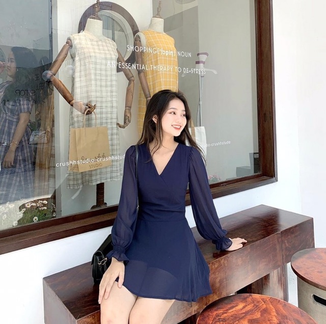 TILA DRESS đầm xoè tay dài cổ V 4 màu