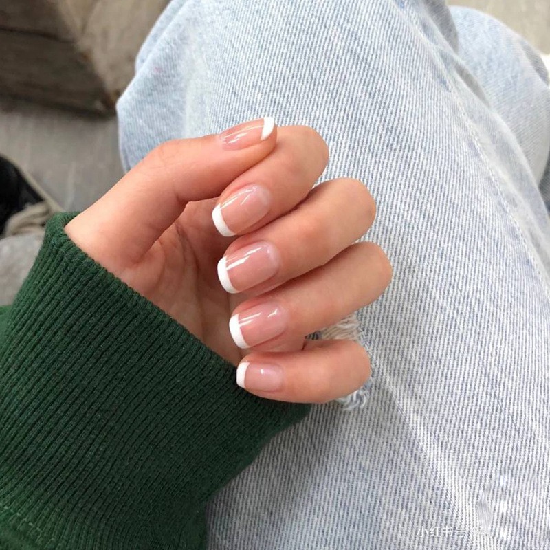 Hộp 24 Móng Tay Giả Đính Keo Vuông Sáng Bóng Thời Trang
