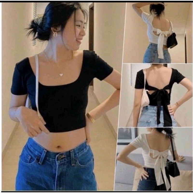 Áo thun Croptop cột nơ phía sau siêu xinh, chất thun cotton mềm từ Tiqi.jean1988