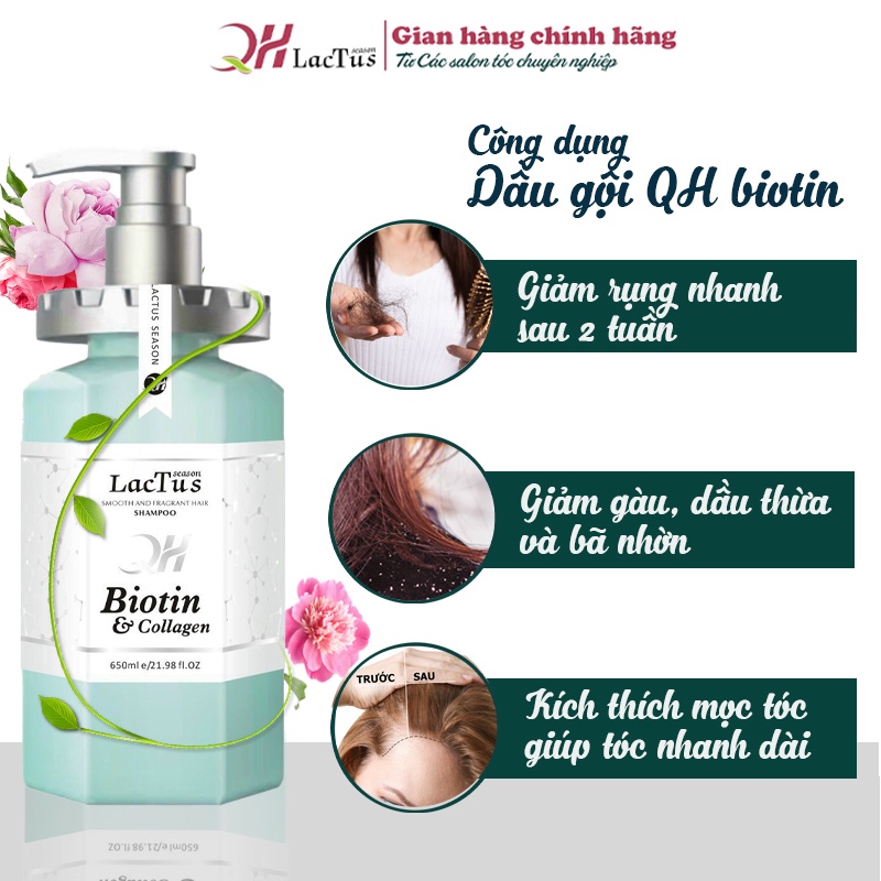 Dầu gội biotin Lactus season giảm tóc gãy rụng, giảm gàu, dầu thừa và bã nhờn 650ml