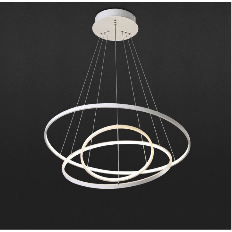 Đèn Thả Trang Trí - Đèn Thả Trần Không Gian Led TBD898 Hình Tròn 3 Vòng Viền Trắng, 3 Chế Độ Ánh Sáng - Điều Khiển Từ Xa