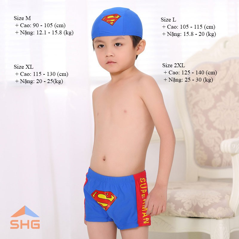 BỘ ĐỒ BƠI (QUẦN VÀ NÓN) SIÊU ANH HÙNG CỰC ĐẸP CHO BÉ TRAI, SIZE TỪ S ĐẾN 3XL