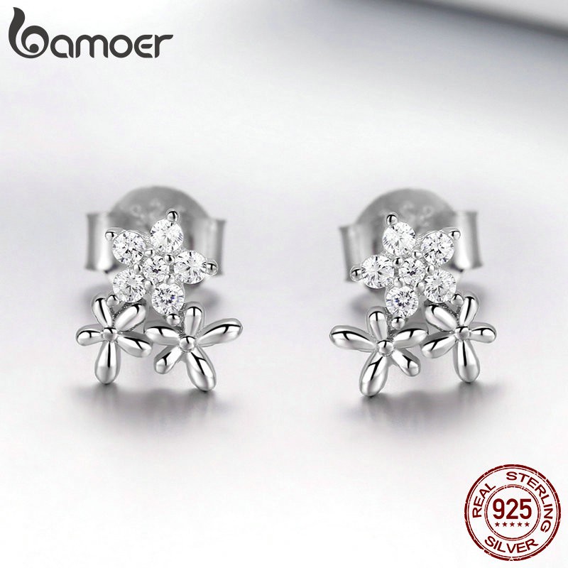 Khuyên Tai Bamoer Bse030 Bạc Đính Đá Pha Lê Zircon Sang Trọng Cho Nữ