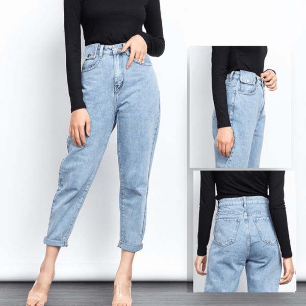Quần Jean Baggy Phối Nắp Túi Lai Thường Màu Biển J0273