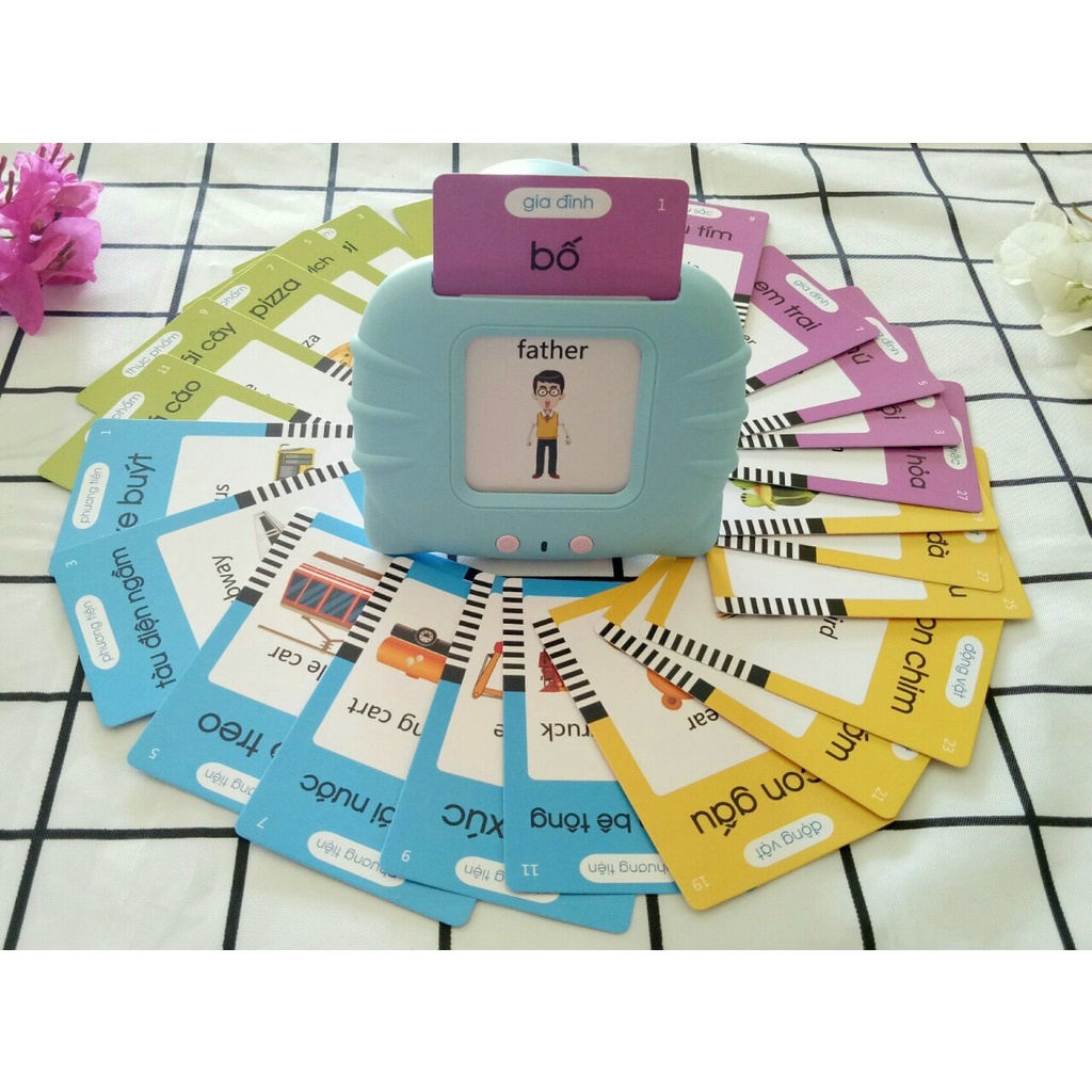 Máy đọc thẻ flashcard tiếng anh hình con mèo phát âm chuẩn, máy đọc từ vựng tiếng anh 224 từ giáo dục sớm Montessori