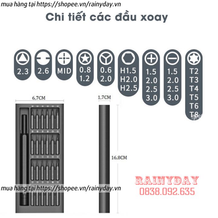 Bộ tua vít đa năng mini 24 đầu nhỏ sửa điện thoại, tô vít từ tính mở laptop mắt kính iphone đồng hồ