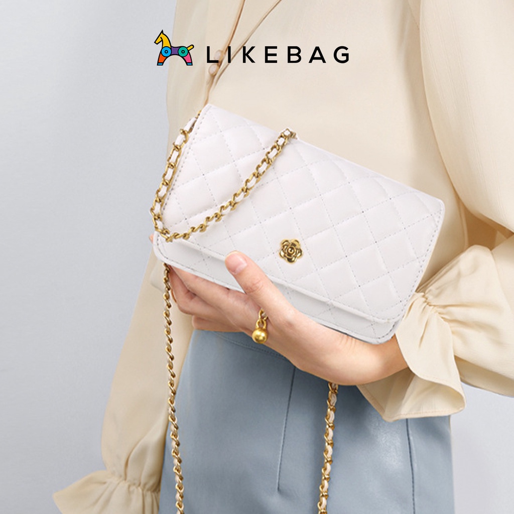 Túi xách nữ đeo chéo thời trang LIKEBAG vân thoi phối xích kim loại vàng sang chảnh XK316 - LIBAGI