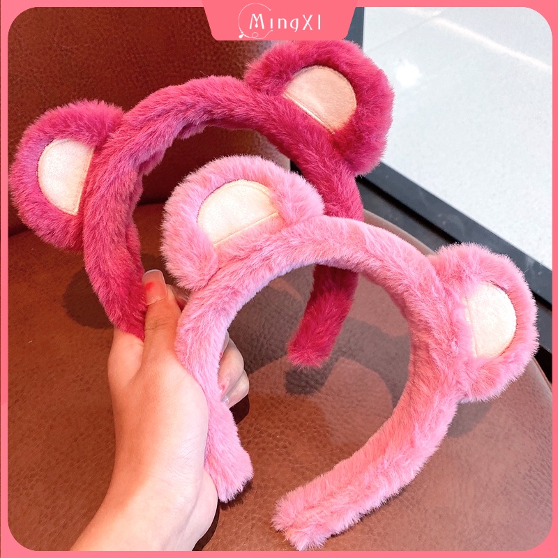 Dễ Thương Dâu Bông Băng Đô Dễ Thương Màu Hồng Sang Trọng Gấu Bông Băng Đô Quấn Tóc Dễ Thương Phong Cách Hàn Quốc Phụ Kiện Tóc