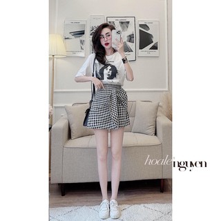 SET ÁO THUN HÌNH MIX QUẦN GIẢ VÁY KẺ LOLLA