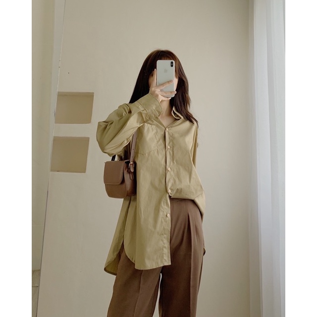 Áo sơ mi nữ kiểu trơn basic, Áo sơ mi tay dài chất thô form rộng ulzzang phong cách Hàn Quốc hottrend