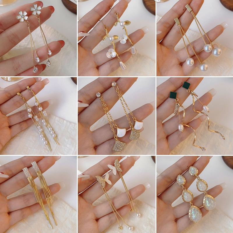 Khuyên tai hình bông hoa phối tua rua thời trang Hàn Quốc cho nữ